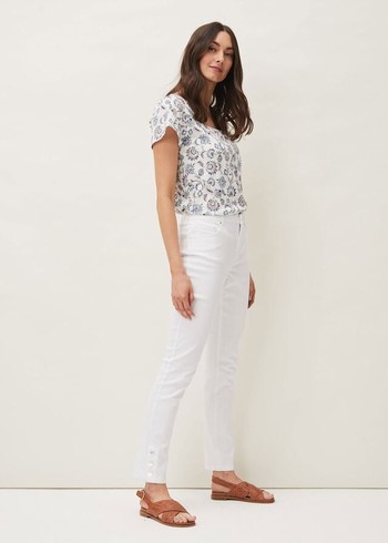 Phase Eight Bobbie Skinny Button Hem Trousers White Canada | OBVZYM-083